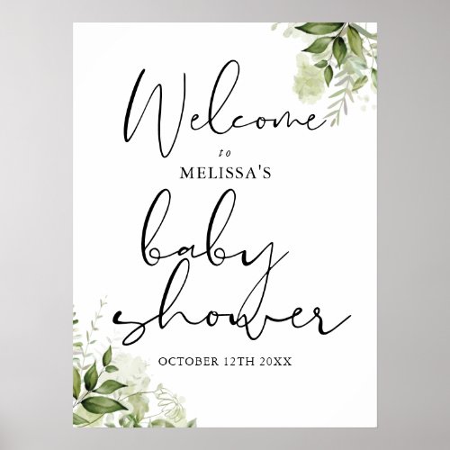 Greenery Neutral Baby Shower Welcome Sign
