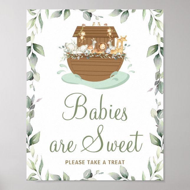 Greenery Noah's Ark Baby Shower Babies Sweet Treat Poster (Front)