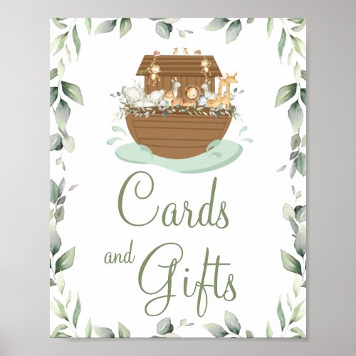 Greenery Noahs Ark Baby Shower Baptism Cards Gift Poster