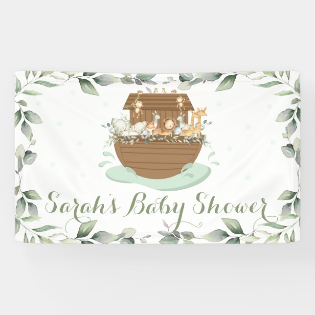 Greenery Noah's Ark Baby Shower Welcome Backdrop Banner (Horizontal)