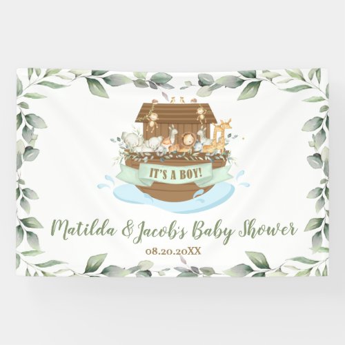 Greenery Noahs Ark Baby Shower Welcome Backdrop Banner