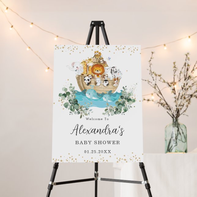 Greenery Noah's Ark Gender Neutral Baby Shower Foam Board (In Situ (Stand))