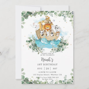 Greenery Noah's Ark Gender Neutral Birthday Party Invitation