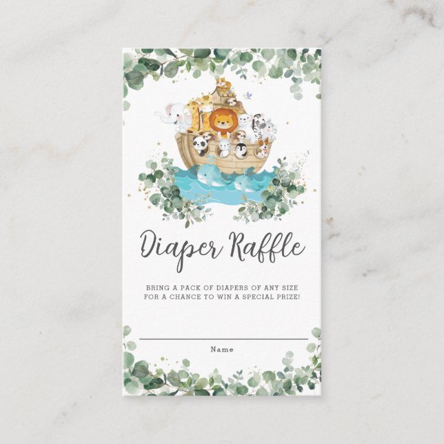 Greenery Noah's Ark Neutral Baby Diaper Raffle  Enclosure Card (Front)