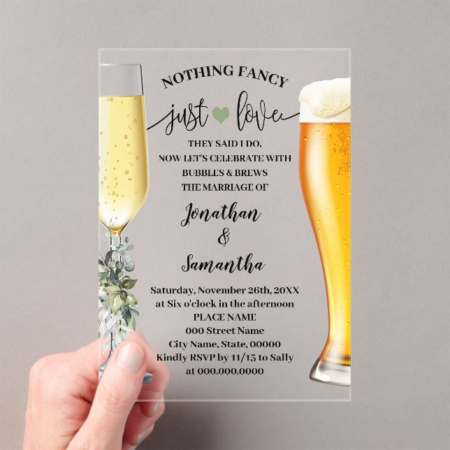 Greenery Nothing Fancy Just Love Bubbles & Brew Acrylic Invitations (Insitu (Handheld))