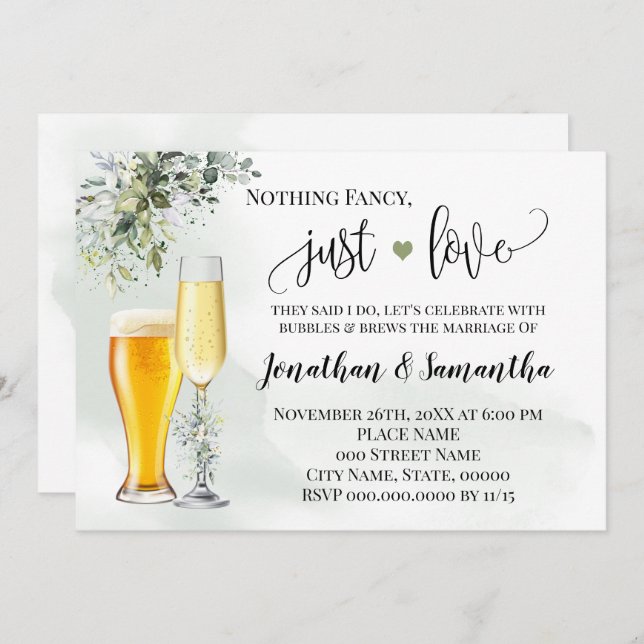 Greenery Nothing Fancy Just Love Elopement Invite (Front/Back)