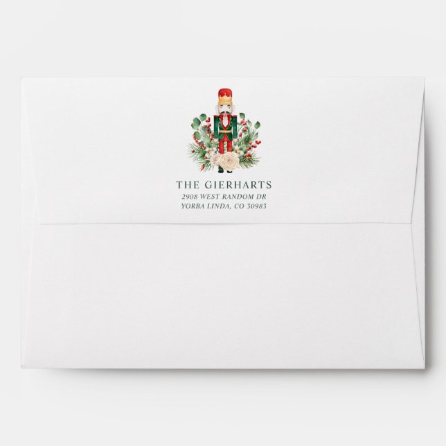 Greenery Nutcracker Merry Christmas Watercolor Envelope (Back (Top Flap))