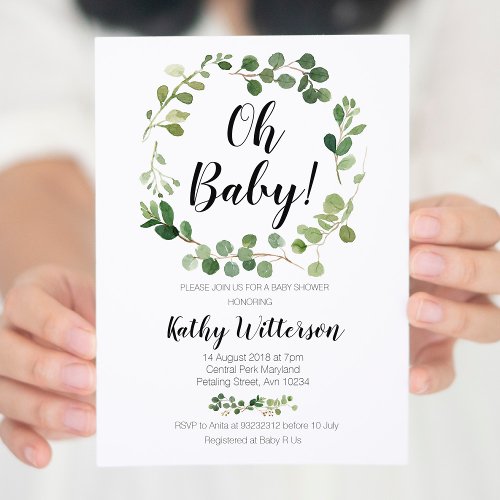 greenery oh baby shower invitation