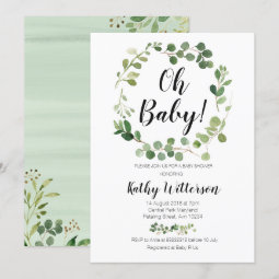 greenery oh baby shower invitation | Zazzle