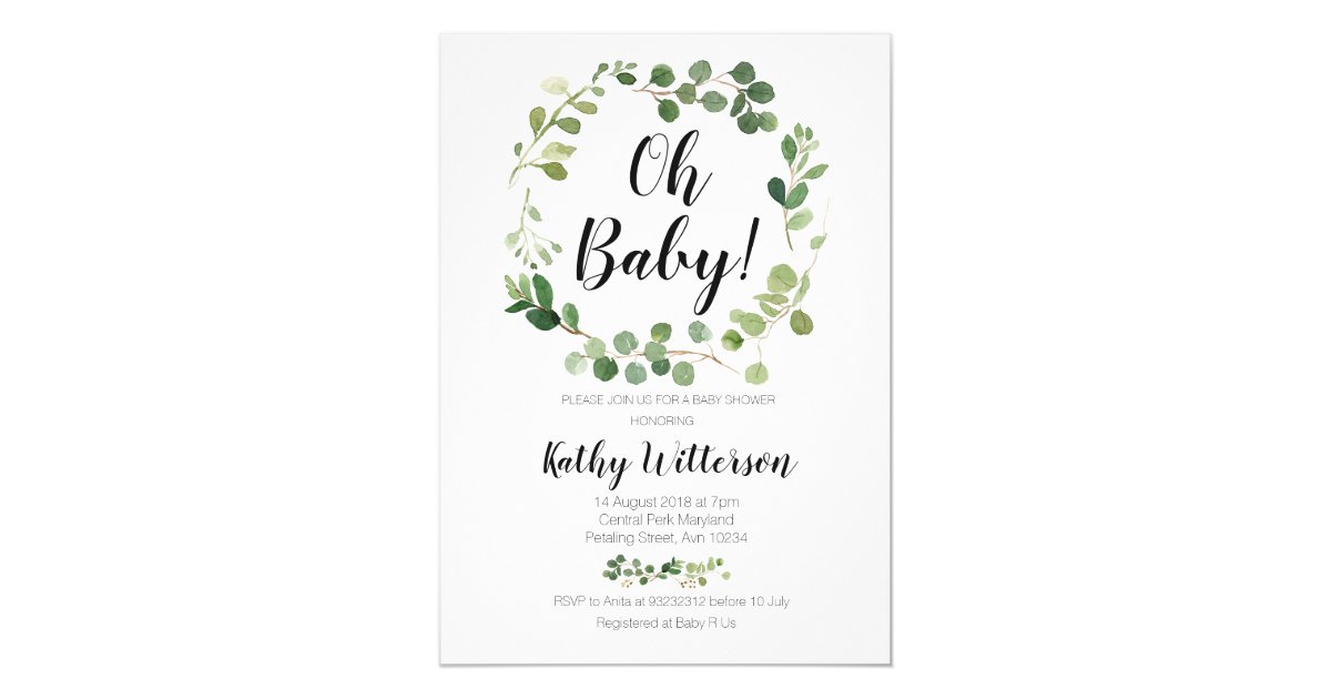 greenery oh baby shower invitation | Zazzle.com
