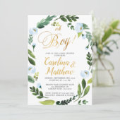 Greenery Oh Boy Baby Shower Invitation Gold (Standing Front)