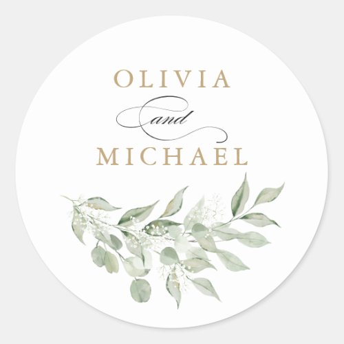 Greenery Olive Branch Babys Breath Envelope Classic Round Sticker