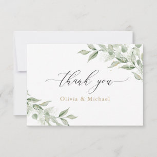 Greenery Olive Branch Baby's Breath Gold Wedding Thank You Card