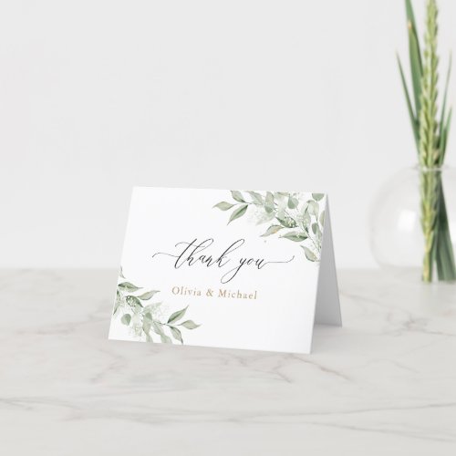 Greenery Olive Branch Babys Breath Gold Wedding Thank You Card