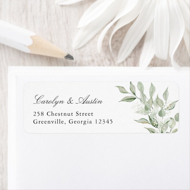 Greenery Olive Branch Baby's Breath Return Address Label (Insitu)