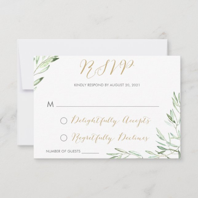 Greenery Olive Branch Modern Respond Card RSVP (Front)