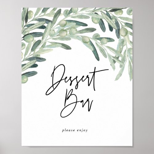 Greenery Olive Branch Wedding Dessert Bar Sign