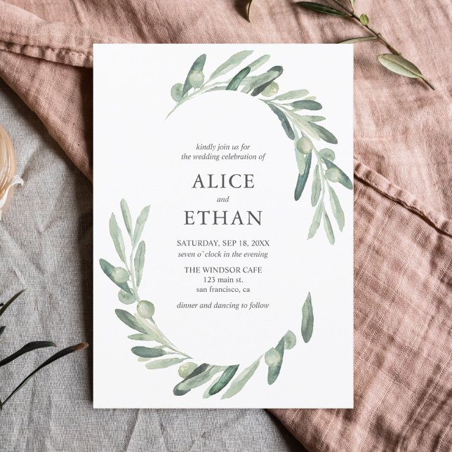 Greenery Olive Elegant Botanical Wedding Invitation (Creator Uploaded)