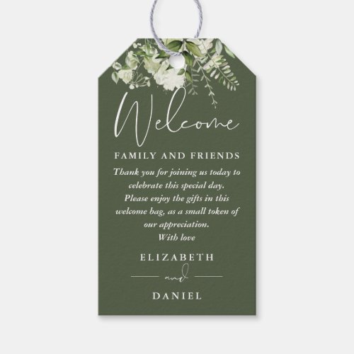 Greenery Olive Green Favor Welcome Basket Bag Gift Tags