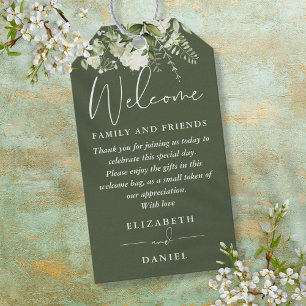Greenery Olive Green Favor Welcome Basket Bag Gift Tags