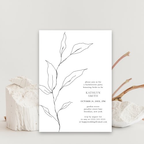 Greenery Olive Leaf Branch Chic Bachelorette Party Invitation