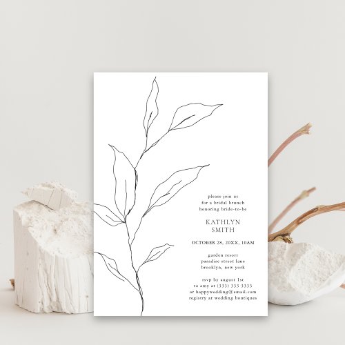 Greenery Olive Leaf Branch Simple Bridal Brunch Invitation