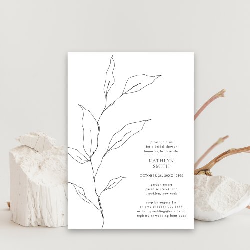 Greenery Olive Leaf Branch Simple Bridal Shower Invitation