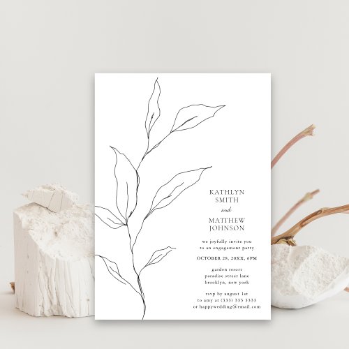 Greenery Olive Leaf Branch Simple Engagement Party Invitation