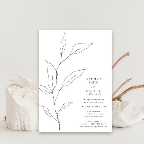 Greenery Olive Leaf Branch Simple Rehearsal Lunch Invitation