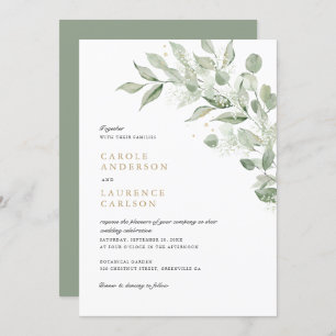 Greenery Olive Leave Branch Baby's Breath Wedding Invitation