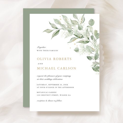 Greenery Olive Leave Branch Babys Breath Wedding Invitation