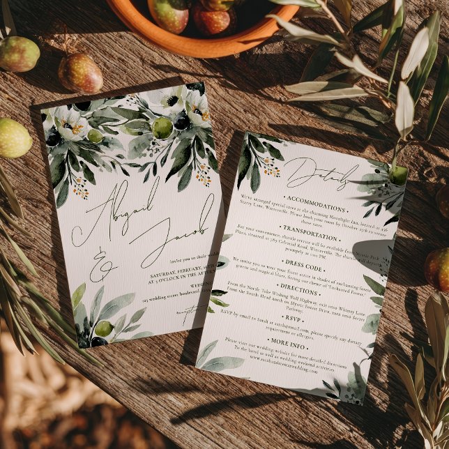 Greenery Olive Watercolor Wedding All In One Invitation (Greenery Olive Watercolor Wedding All In One Invitation)