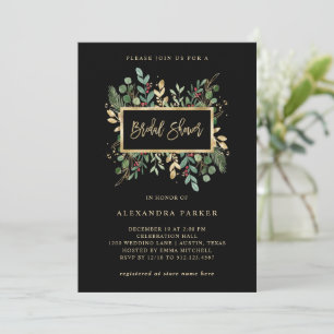 Greenery on Black Christmas Bridal Shower Invitation