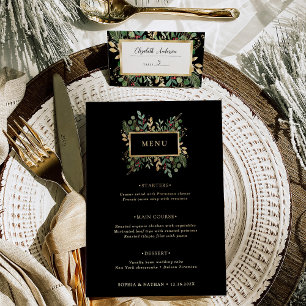 Greenery on Black Christmas Wedding Menu