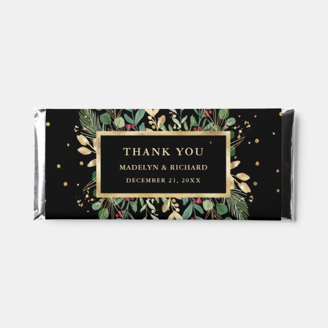 Greenery on Black | Wedding Thank You Hershey Bar Favors (Front)