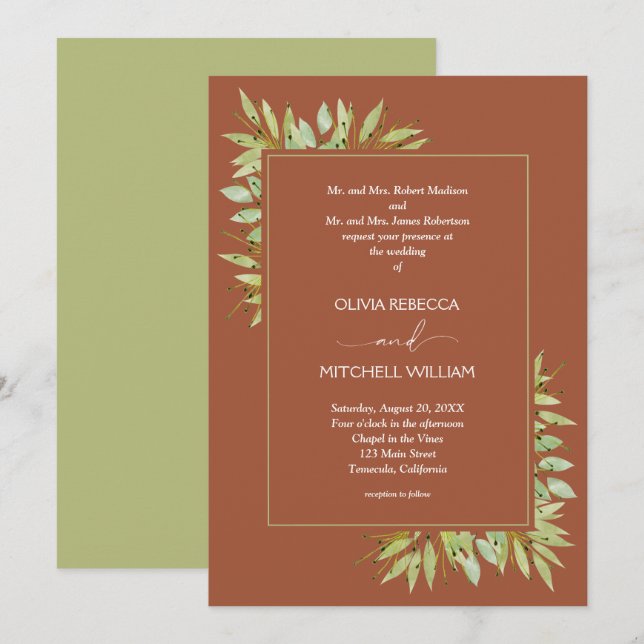 Greenery on Terracotta Wedding Invitation (Front/Back)