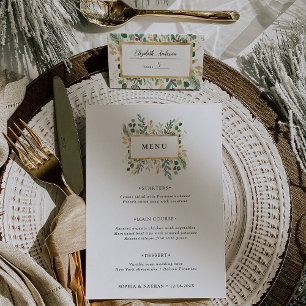 Greenery on White Christmas Wedding Menu
