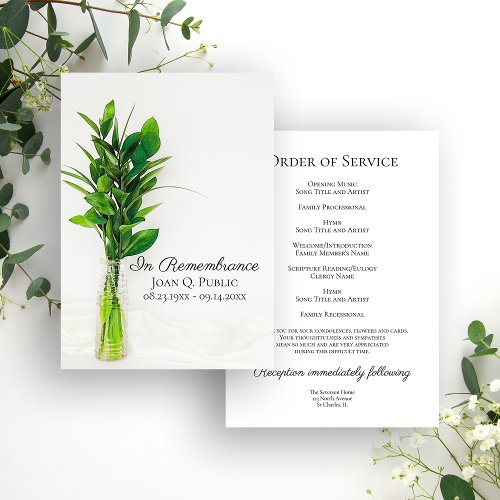 Greenery on White Funeral Memorial Service Program