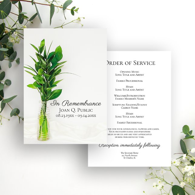 Greenery on White Funeral Memorial Service Program (Creator Uploaded)