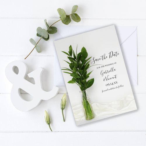 Greenery on White Wedding Save the Date