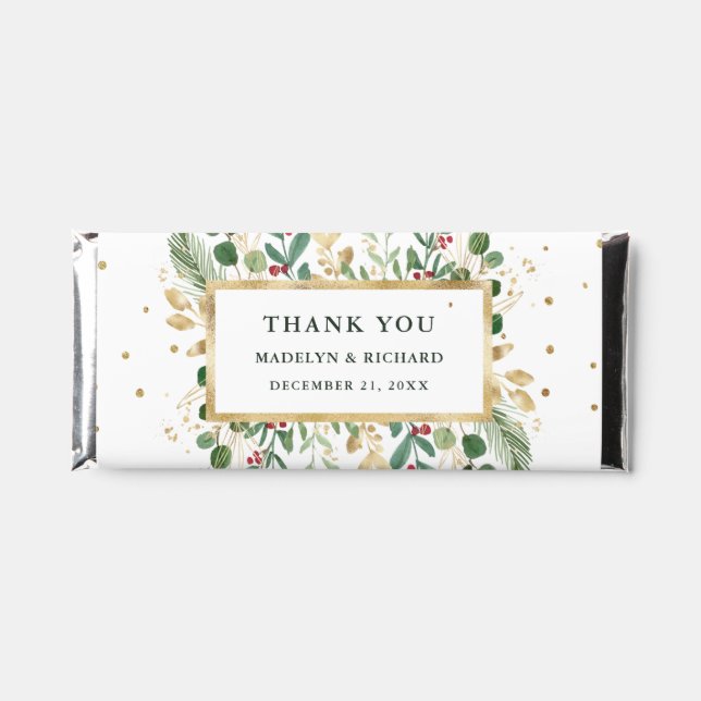 Greenery on Whtie | Wedding Thank You Hershey Bar Favors (Front)