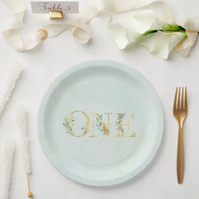 Greenery ONE first birthday party plates! Paper Pl Plates (Wedding)