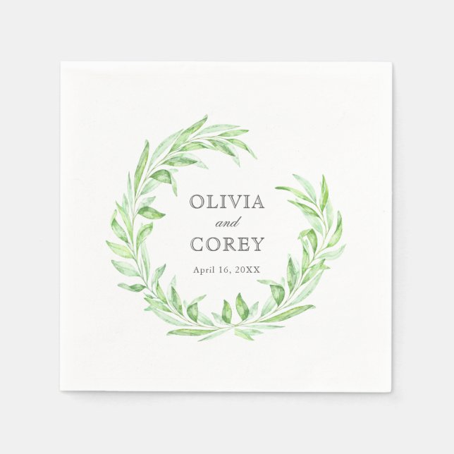 Greenery Open Laurel Wreath Wedding Napkins (Front)