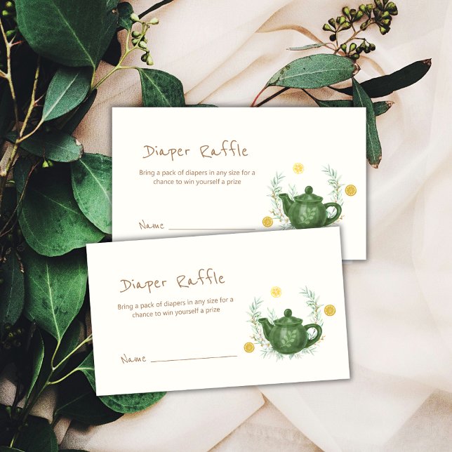 Greenery Orange Tea Diaper Raffle Baby Shower  Enclosure Card (Greenery Orange Tea Diaper Raffle Baby Shower Enclosure Card)