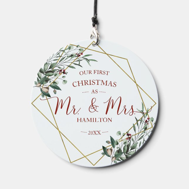 Greenery Our First Christmas as Mr & Mrs Wind Chime (Front)