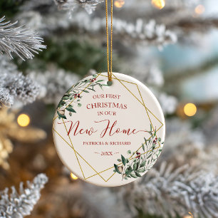 Greenery Our First Christmas In Our New Home Ceramic Ornament