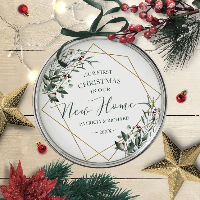 Greenery Our First Christmas In Our New Home Metal Ornament (Creator Uploaded)