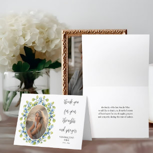 Greenery Oval Framed Photo Small Folded Funeral Letterpress Thank You Card