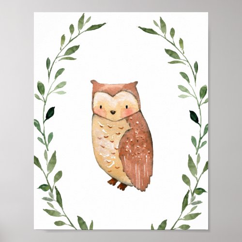 Greenery Owl Woodland Animals Nursery Wall Art