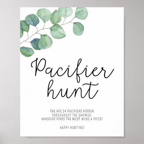 Greenery _ pacifier hunt baby shower game poster